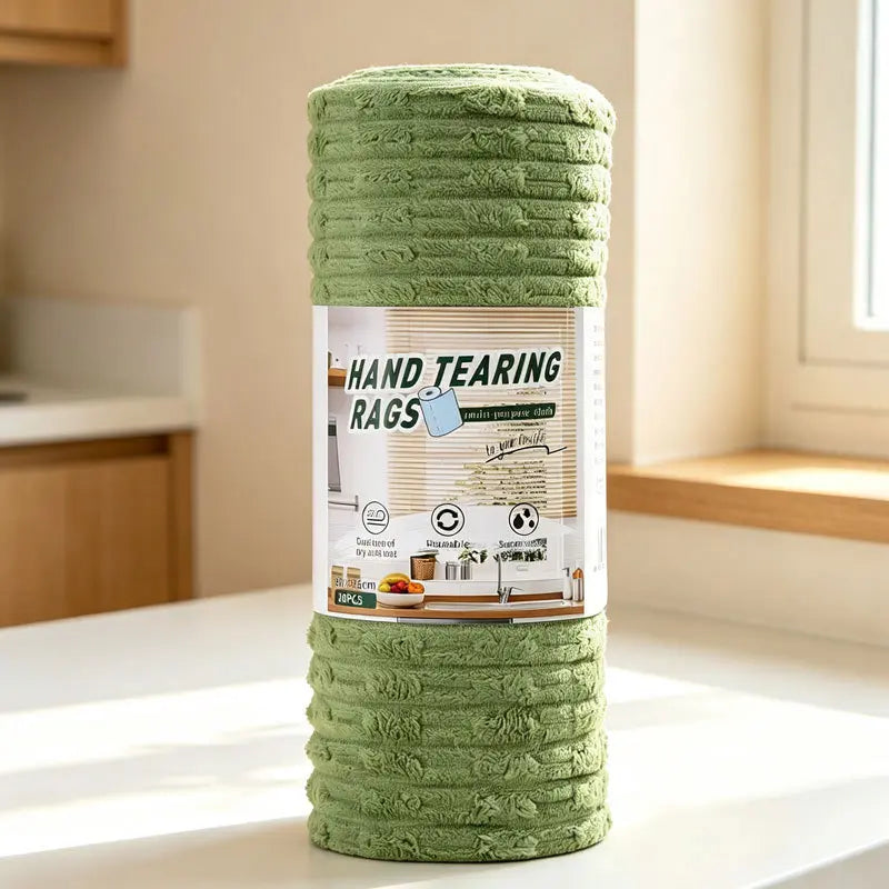 Pellucem 20-Pack Tear-Off Reusable Cleaning Cloths – Super Absorbent, Lint-Free & Streak-Free for Kitchen, Glass, Car & More