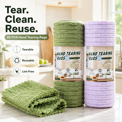Pellucem 20-Pack Tear-Off Reusable Cleaning Cloths – Super Absorbent, Lint-Free & Streak-Free for Kitchen, Glass, Car & More