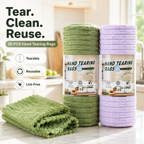 Pellucem 20-Pack Tear-Off Reusable Cleaning Cloths – Super Absorbent, Lint-Free & Streak-Free for Kitchen, Glass, Car & More
