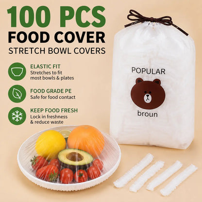 Pellucem 100PCS Disposable Stretch Food Covers for Bowls & Plates