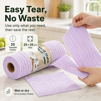 Pellucem 20-Pack Tear-Off Reusable Cleaning Cloths – Super Absorbent, Lint-Free & Streak-Free for Kitchen, Glass, Car & More