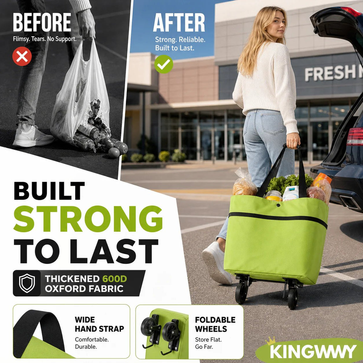 Pellucem 2-in-1 Foldable Shopping Trolley Bag with Wheels