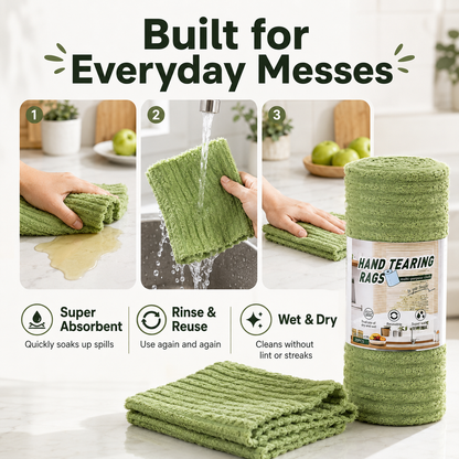 Pellucem 20-Pack Tear-Off Reusable Cleaning Cloths – Super Absorbent, Lint-Free & Streak-Free for Kitchen, Glass, Car & More