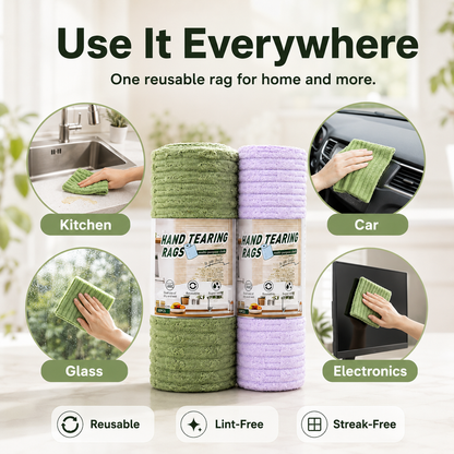 Pellucem 20-Pack Tear-Off Reusable Cleaning Cloths – Super Absorbent, Lint-Free & Streak-Free for Kitchen, Glass, Car & More