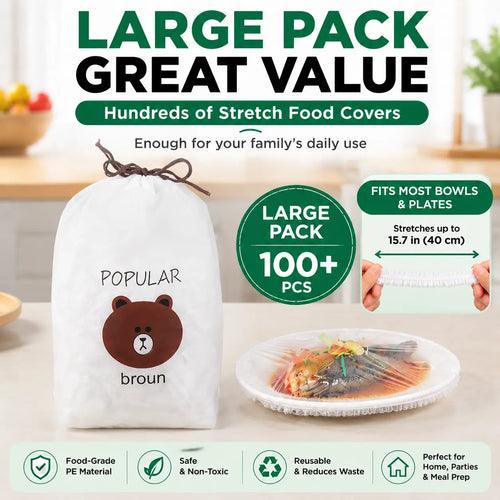 Pellucem 100PCS Disposable Stretch Food Covers for Bowls & Plates